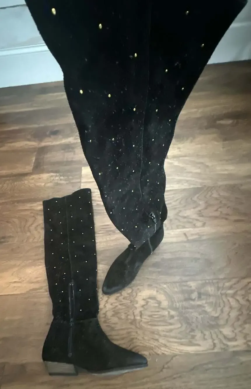 Free People Studded Over-The-Knee Black Suede Boots